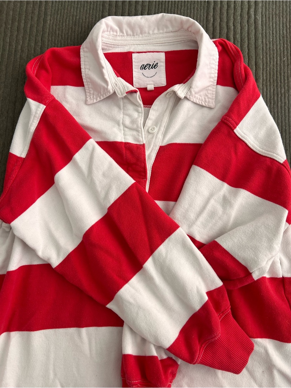 aerie Red and White Wide Stripe Long Sleeve Rugby Tee - Picture 5 of 5